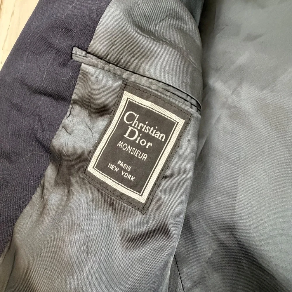 Christian Dior Monsieur Navy Blue Pinstripe Blazer 42R Vintage Two Button Jacket